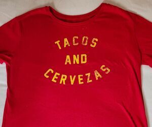 Tacos and Cervezas Crop Top Boxy Fiesta Tee Large Black Vacation Ready